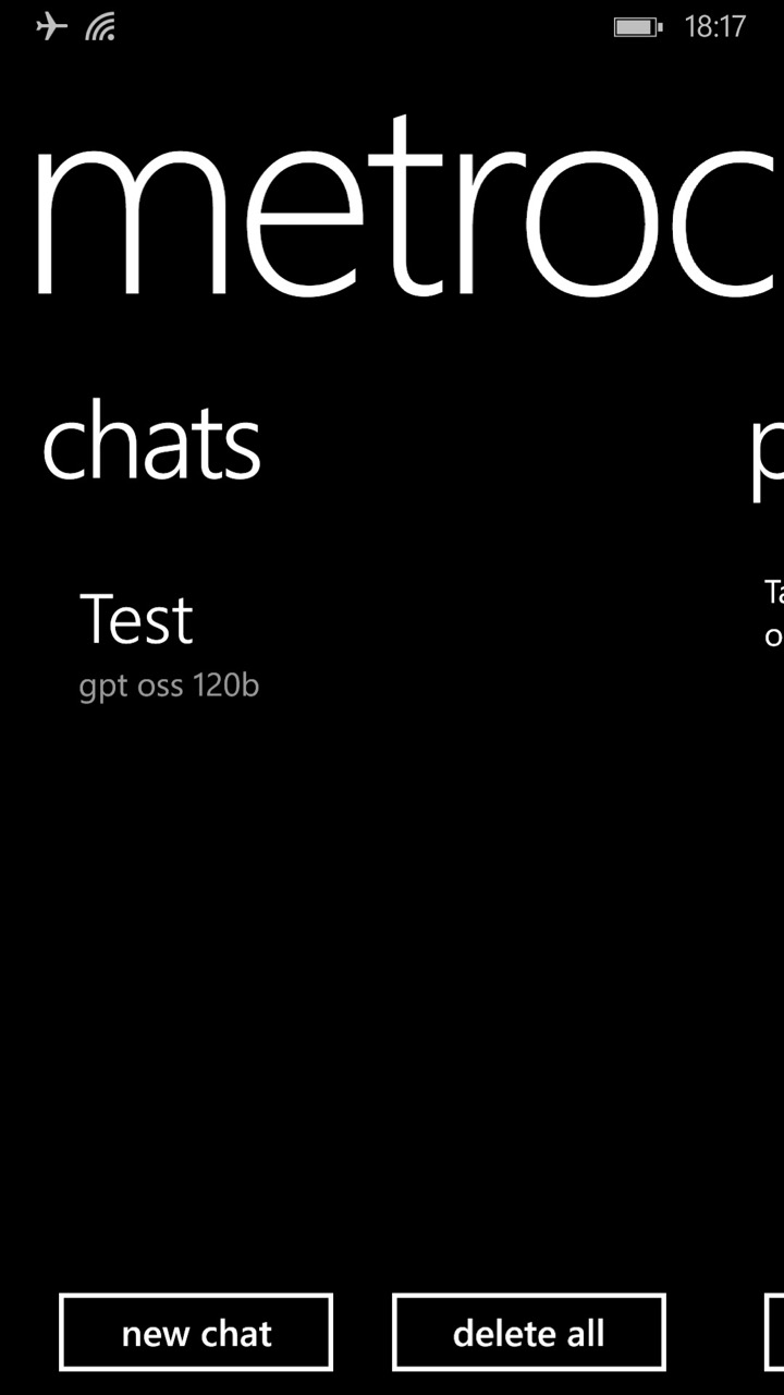 Screenshot of the MetroChat app