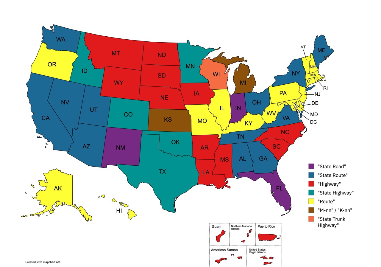 Map of state highway names