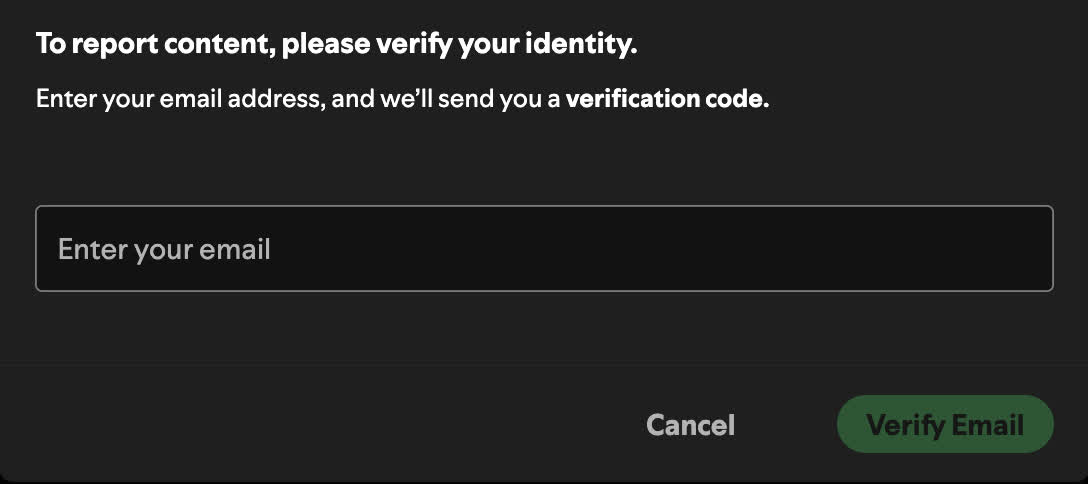 Verify your identity using the email of your Spotify account