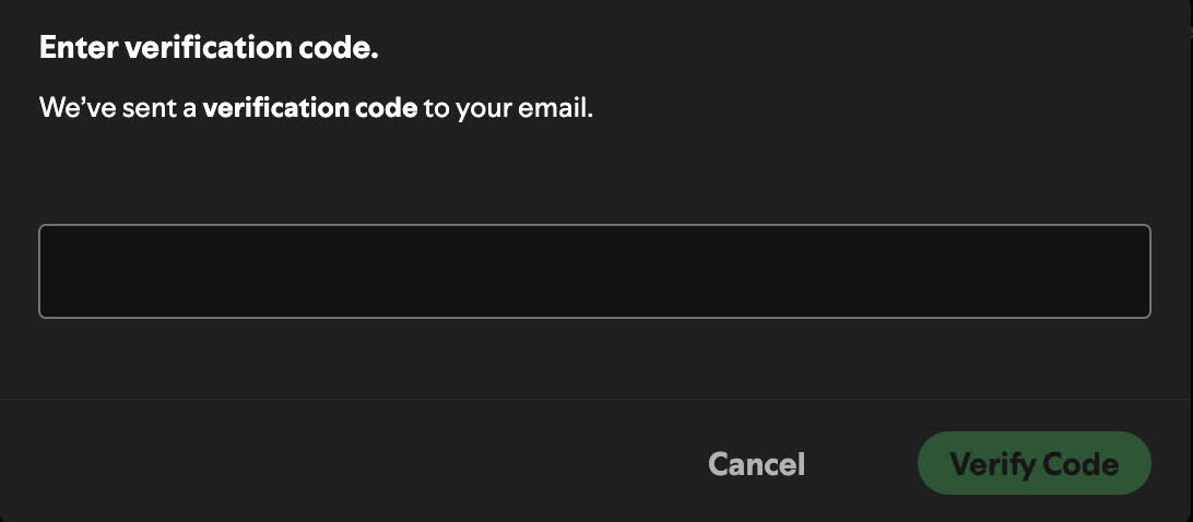 Verify your identity using the email of your Spotify account