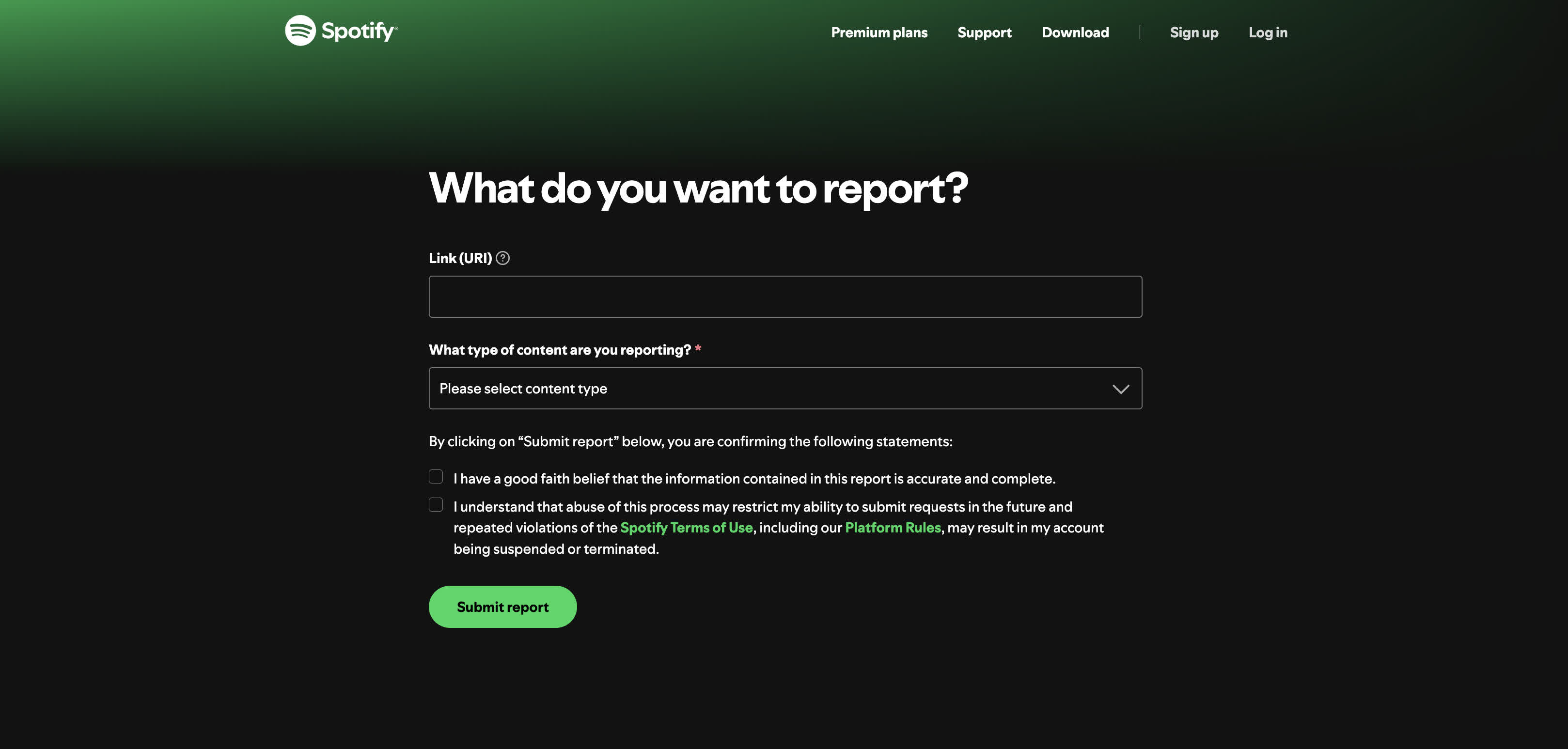 Spotify report form