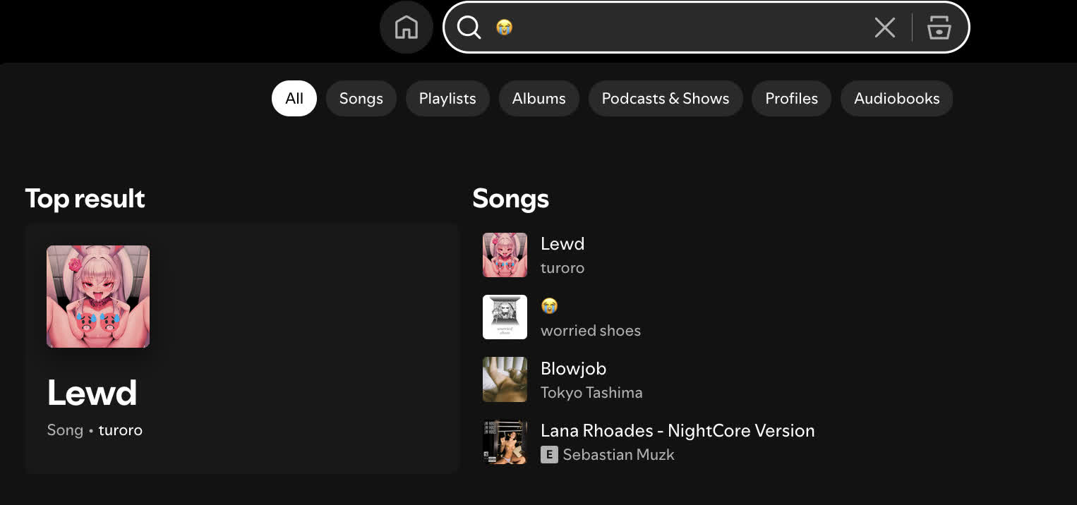 NSFW content when I search for playlists with a sobbing emoji