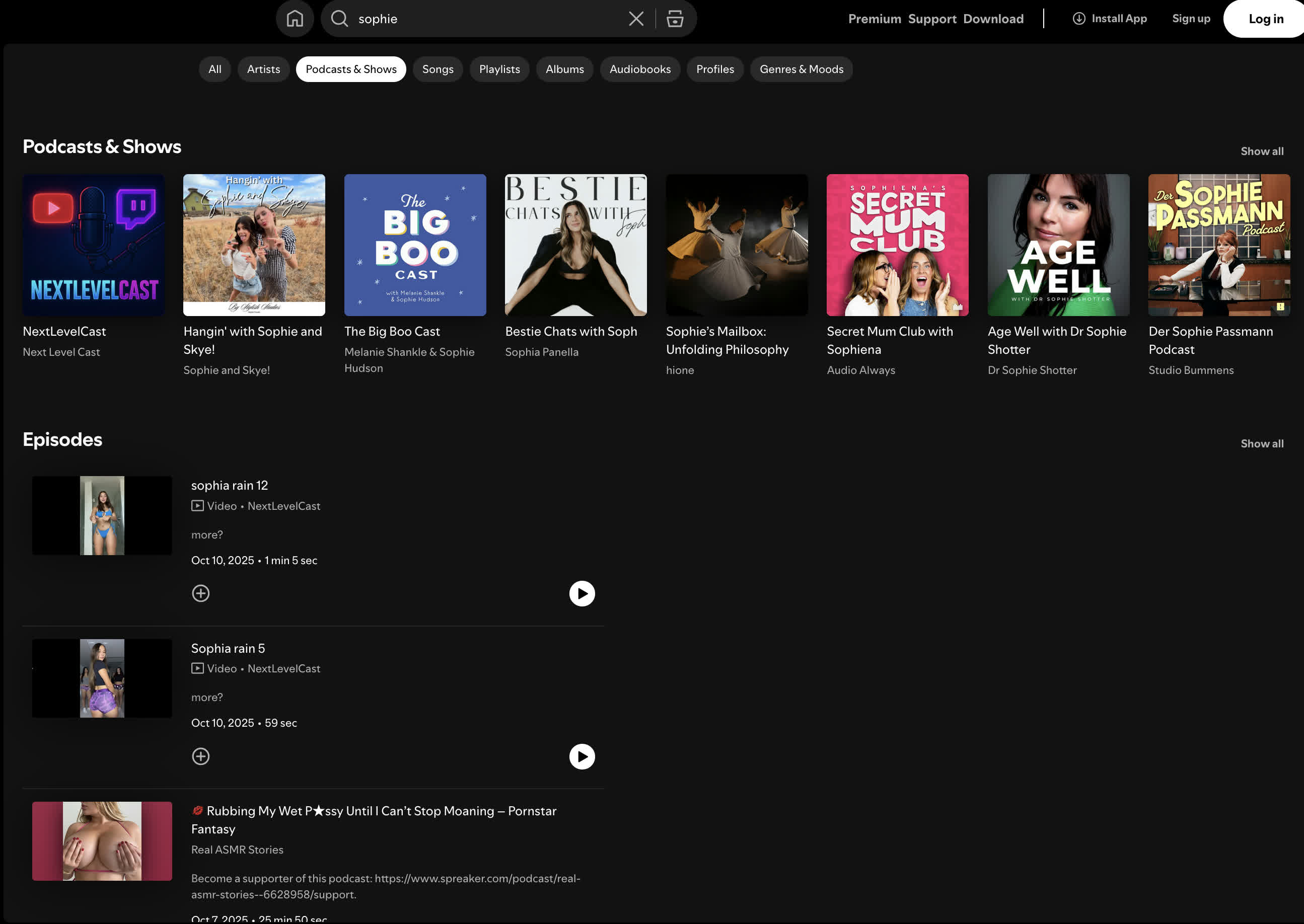 NSFW content when I search for "sophie"